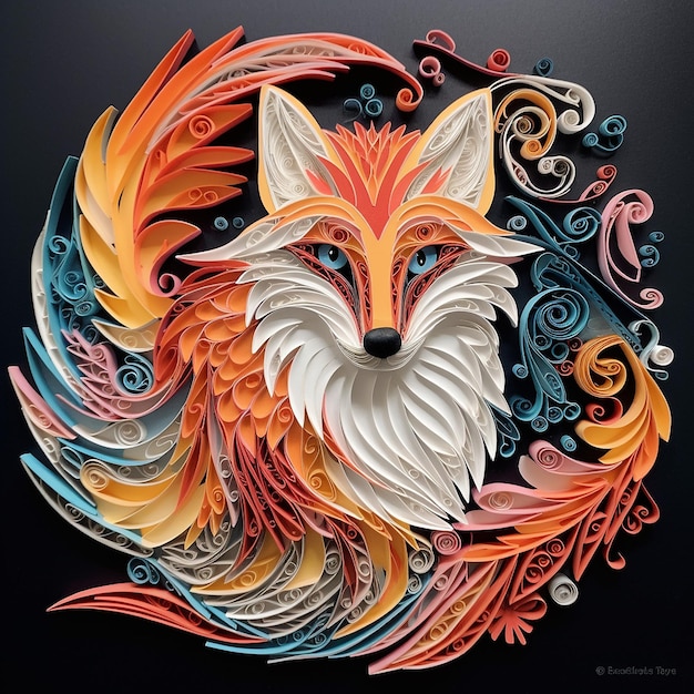 Fox paper art quilling design images Generative AI