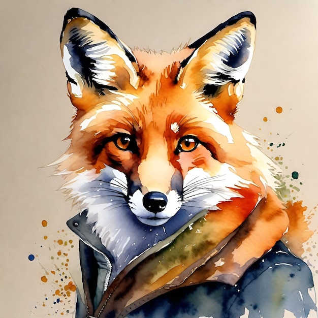 Fox portrait watercolor