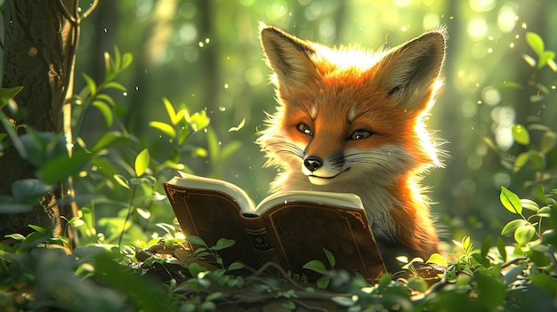 A Fox Reading in a Forest