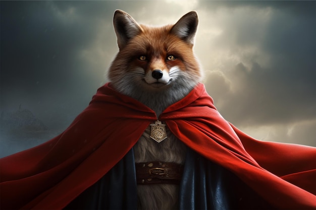 a fox in a red cape with a cape on it