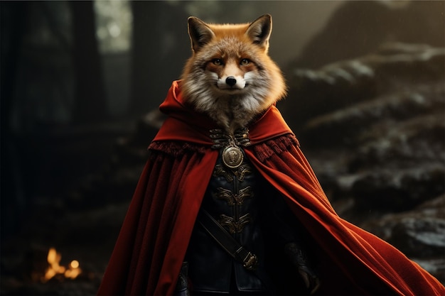 a fox in a red cape with a cape on it