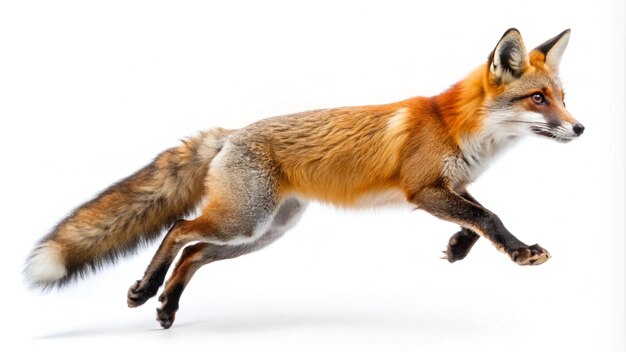 a fox running in the white background with a red fox running