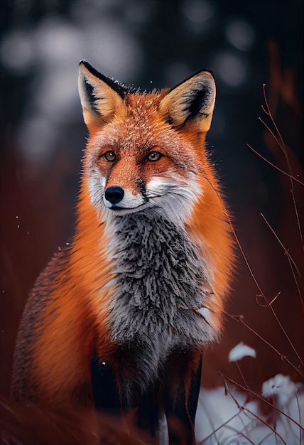 Fox sitting in the snow generative AI