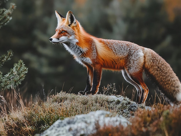 Photo fox standing on natural terrain with natural blur background