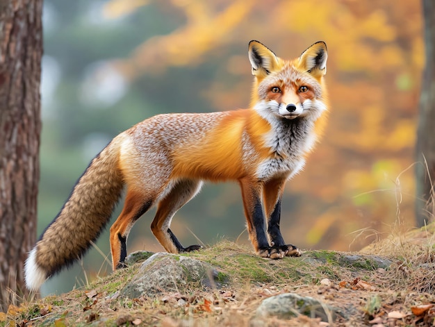 Photo fox standing on natural terrain with natural blur background