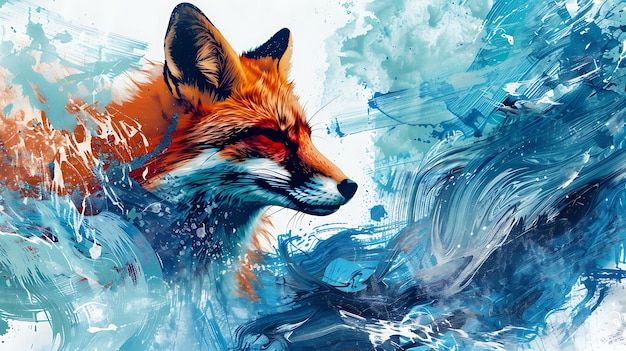 a fox swimming in the ocean by person