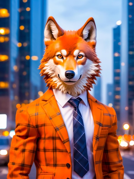 a fox wearing an orange suit Have confidence in business