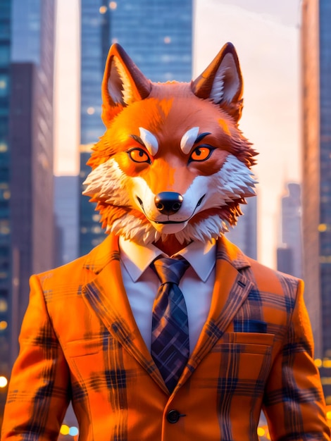 a fox wearing an orange suit Have confidence in business