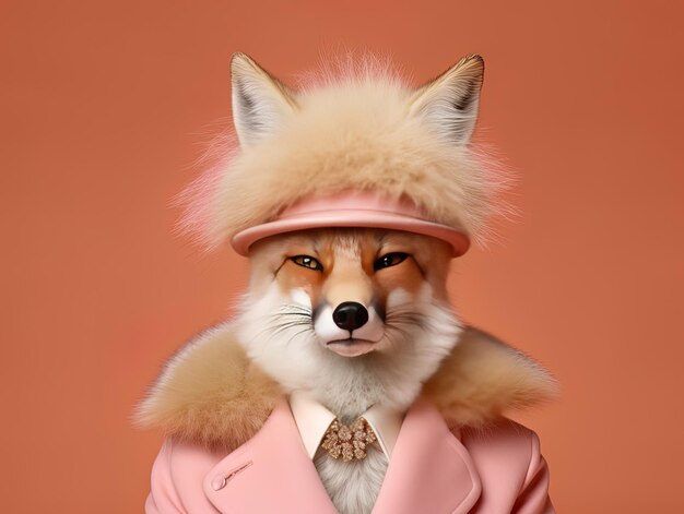 Photo a fox wearing a suit and hat with a fur hat on it