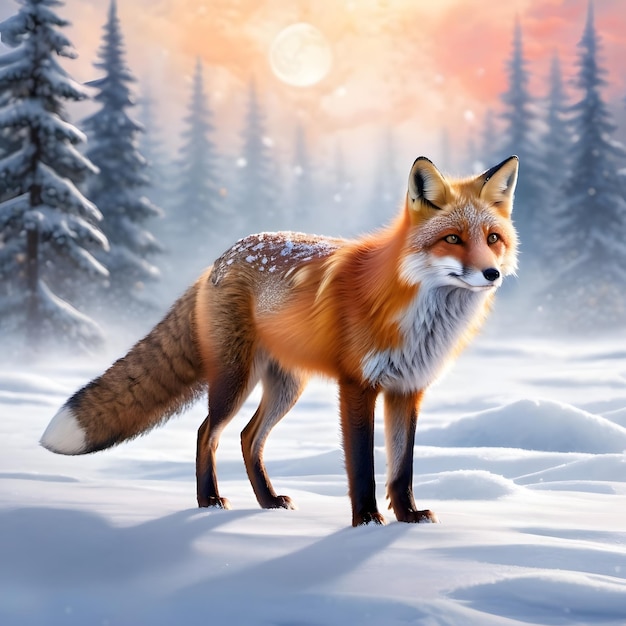 Fox in the winter forest