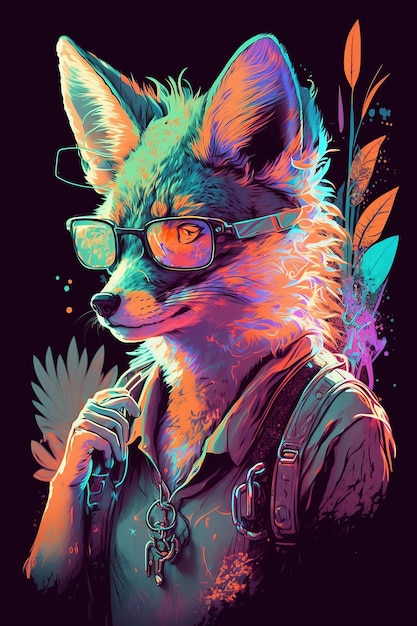 A fox with a backpack and glasses.