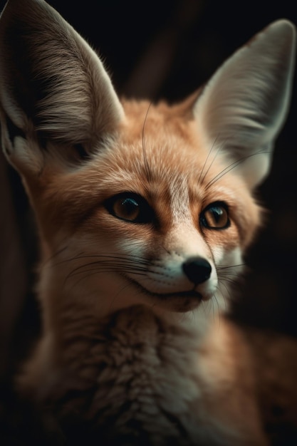 A fox with a black background