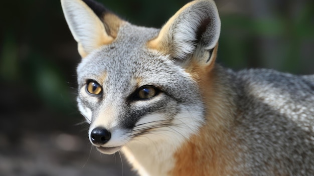 A fox with a black nose and a black nose is looking at the camera.