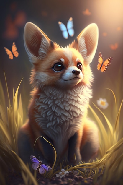 A fox with a butterfly on it