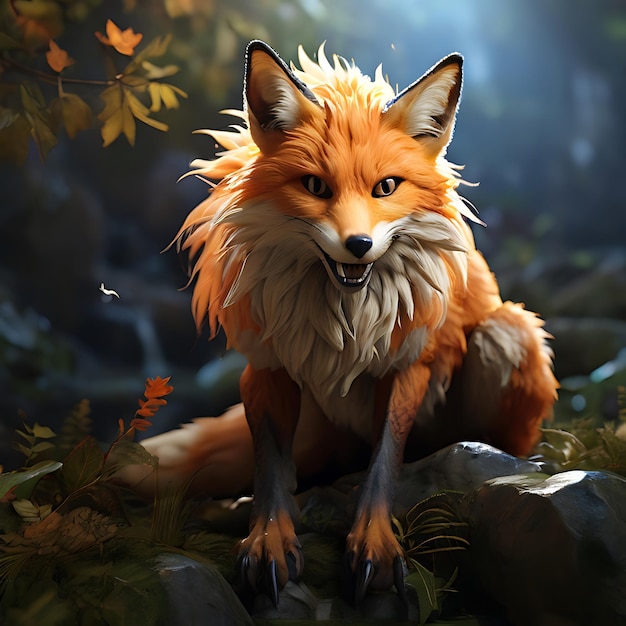 a fox with a fur coat on sitting in the grass