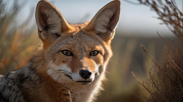 A fox with a green eye