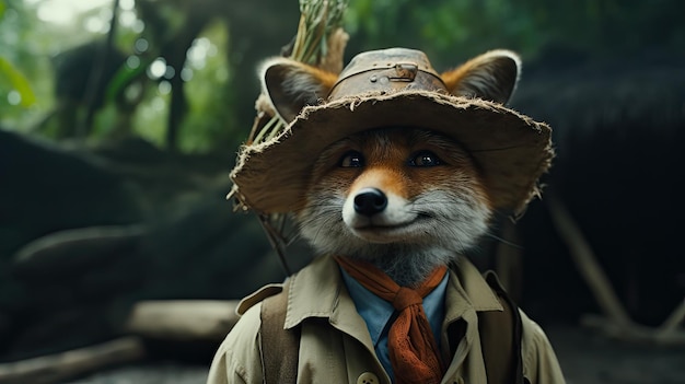 a fox with a hat and a hat that says fox.