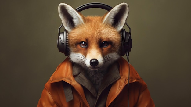 A fox with a headphones and a jacket