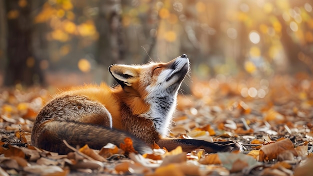 a fox with his head in the leaves