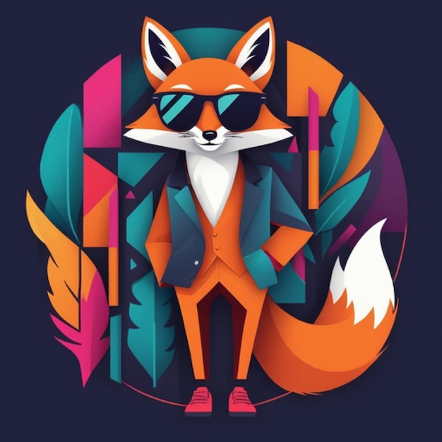 Photo a fox with a jacket and pants on the front and a colorful background