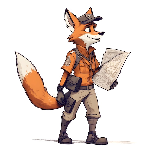 A fox with a newspaper in his hand is reading a newspaper