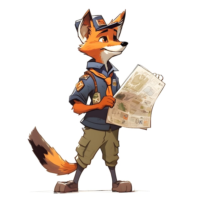 A fox with a newspaper in his hand is reading a newspaper.