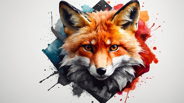 a fox with a red face and a colorful background