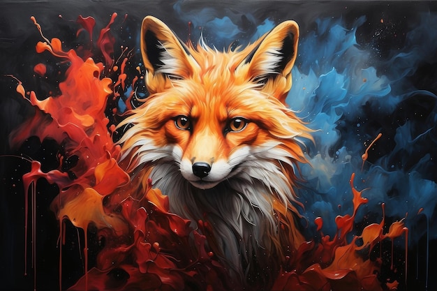 a fox with a red face is in flames