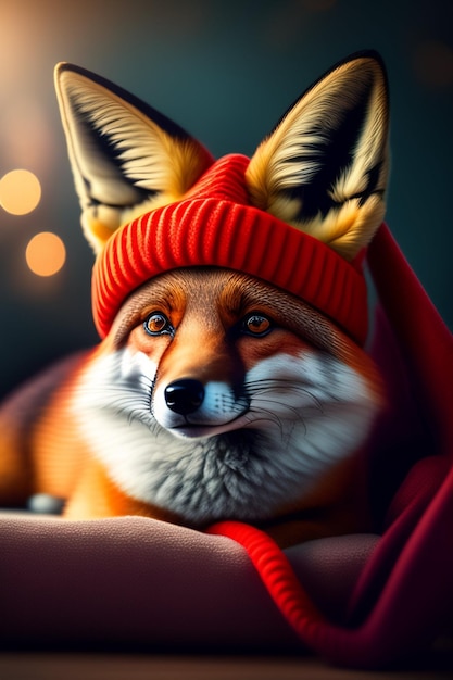 A fox with a red hat and a red hat