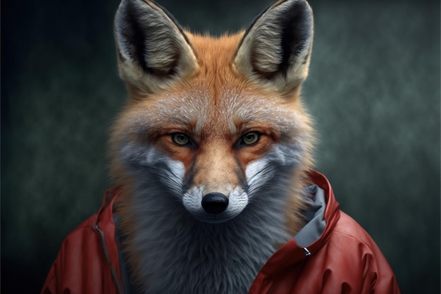 A fox with a red jacket is shown.