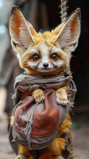 a fox with a scarf that says fox on it