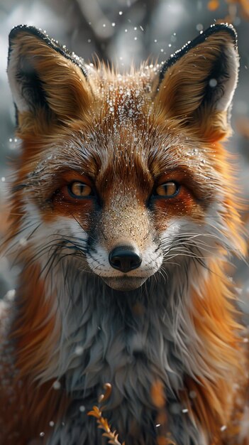 Photo a fox with a snowflakes on his face