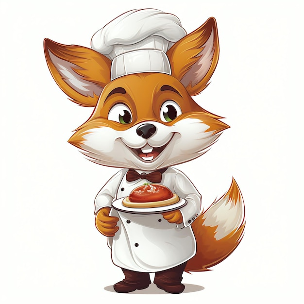 Photo foxy chef with food cartoon character professional