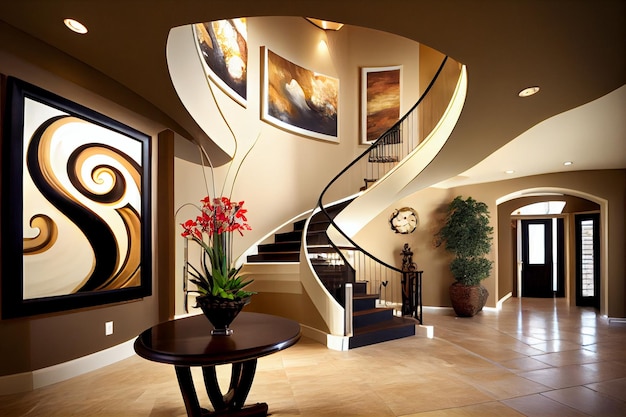 Foyer with Curved Staircase Luxury Modern Home