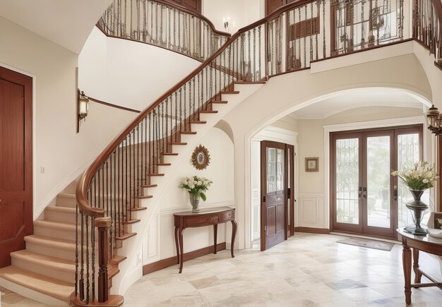 Foyer with curved staircase