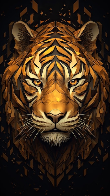 Fractal art of tiger in gold