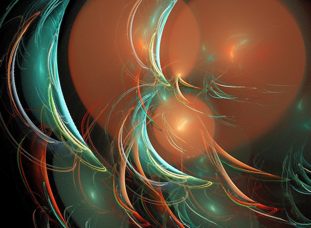 Fractal colored abstract  round curves and lines on black background