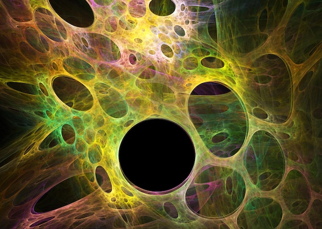 Fractal colored abstract  round curves and lines on black background