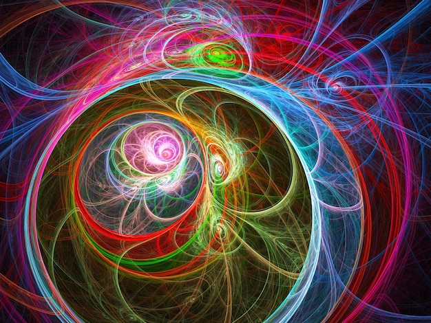 Fractal colored abstract  round curves and lines on black backgroundfr