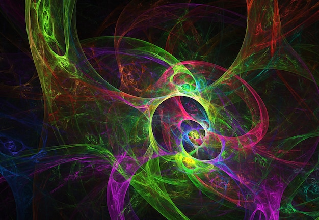 Fractal colorful abstract curves and lines on black background