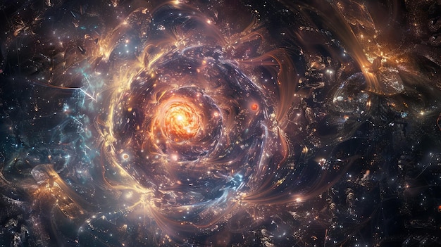 Fractal galaxy scene cosmic dimensions dark matter energy interplay enhancing cosmic mystery