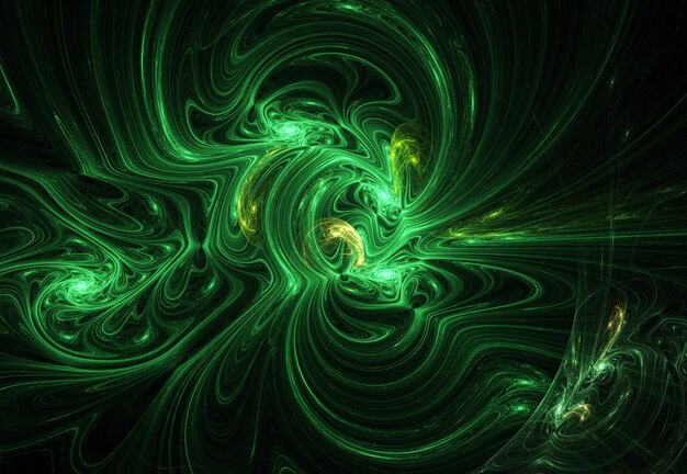 Fractal green abstract curves and lines on black background