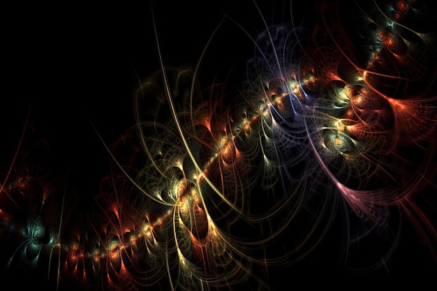 Fractal pattern with blurred lines and colors on a black background