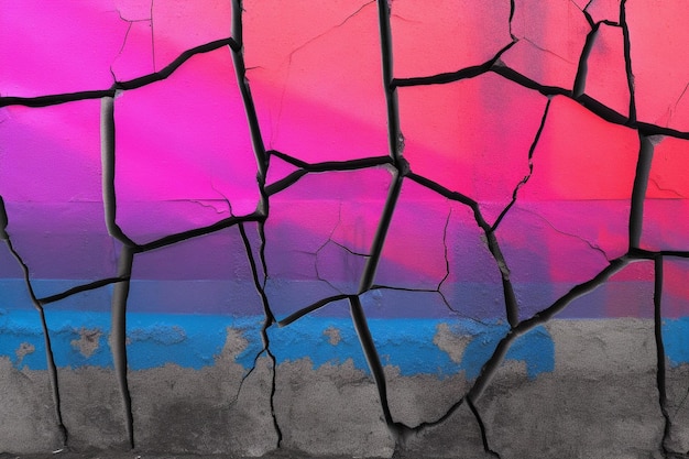 Photo fractured concrete wall with neon glow urban art vibes