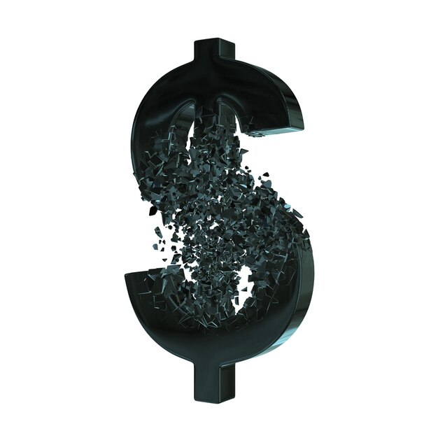 Photo fractured dollar sign 3d