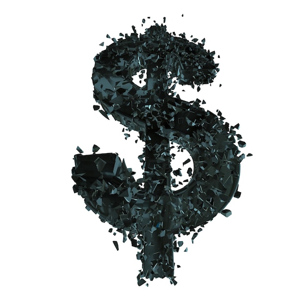 Photo fractured dollar sign 3d