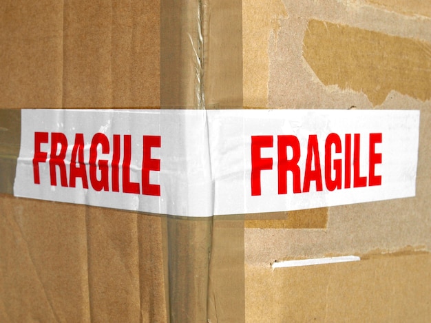 Fragile label isolated over white