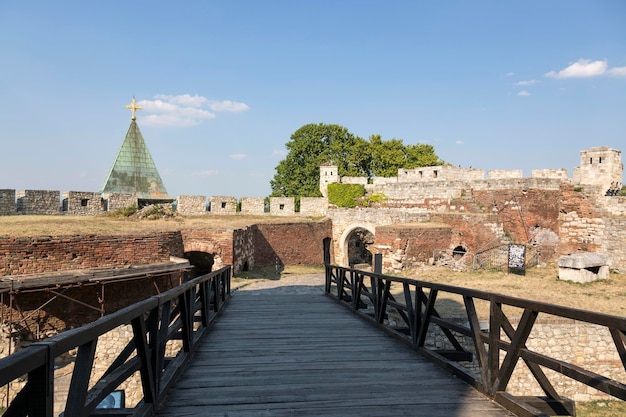 Fragment of the Belgrade fortress with a bridge Serbia