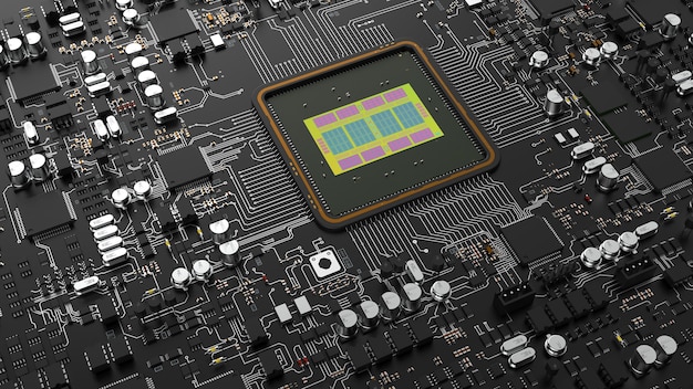 A fragment of computer hardware components. powerful cpu on a chip