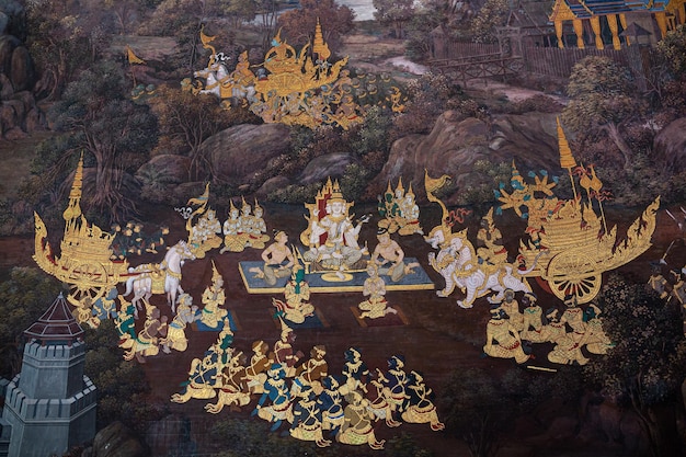 Fragment of a fresco with scene from the Ramakien at Wat Phra Kaew or Emerald Buddha Temple